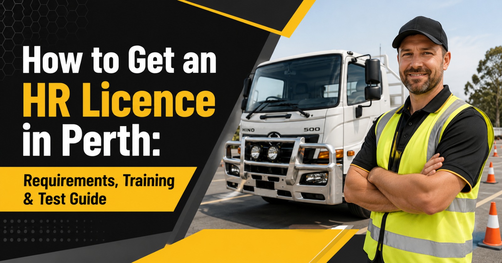 HR truck licence training in Perth with instructor guiding a learner beside a heavy rigid vehicle